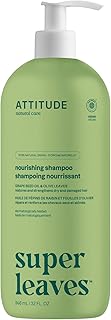 ATTITUDE Nourishing Hair Shampoo, EWG Verified, For Dry and Damaged Hair, Naturally Derived Ingredients, Vegan and Plant Based, Grapeseed Oil and Olive Leaves, 32 Fl Oz