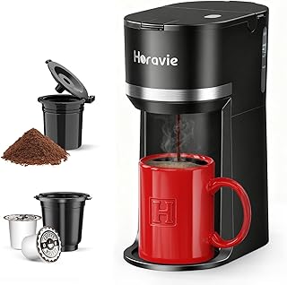 Mini Single Serve Coffee Maker for K Cup and Ground Coffee, Fast Brew One Cup Coffee Machine with Descaling Reminder and Water Window, 6 to 12 oz. Brew Sizes, Black