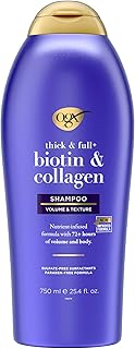 OGX Thick & Full + Biotin & Collagen Volumizing Shampoo, Nutrient-Infused Hair Shampoo with Vitamin B7 Biotin Gives Hair Volume & Body for 72+ Hours, Sulfate-Free Surfactants, 25.4 fl. oz