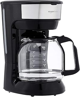 Amazon Basics Coffee Makers, 12-Cup Coffee Machines with Reusable Filter, Coffee Pots, Black & Stainless Steel
