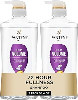 Pantene Shampoo, Sheer Volume - Lightweight Nourishment for Fine, Color-Treated Hair, 72-Hour Fullness and Body, 27.7 Oz Each, 2-Pack + Miracle Rescue Shot (0.5 Oz)