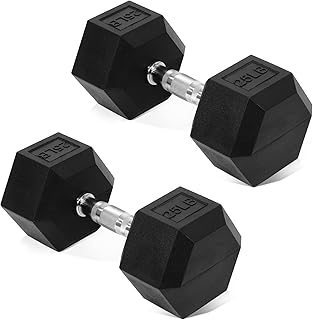 Fitvids Rubber Encased Hex Dumbbell, Hand Weights with Anti-Slip Cast Iron Grip for Exercise & Fitness, Weights Dumbbells Set of 2 for Strength Training, 5-50 LBS Pair