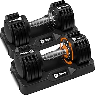 Lifepro Adjustable Dumbbells – 25lb Pair or 90lb Single, Quick-Select Hand Weights for Men/Women – Space Saving Exercise Fitness Dumbbells for Home Gym Strength & Weight Training