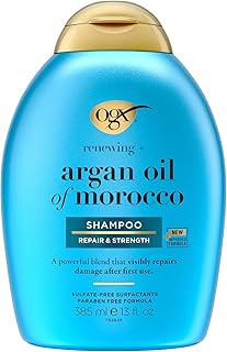 OGX Renewing + Argan Oil of Morocco Shampoo, Damage Repairing Shampoo & Argan Oil to Help Strengthen & Repair Dry, Damaged Hair, Paraben-Free, Sulfate-Free Surfactants, 13 fl. Oz