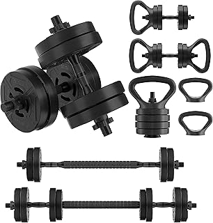 OLIXIS Adjustable Dumbbell Set, 4 IN 1 Changeable Dumbbells, Barbell, Kettlebells and Push Up Stand, Multi-Functional Exercise and Fitness for Home Gym
